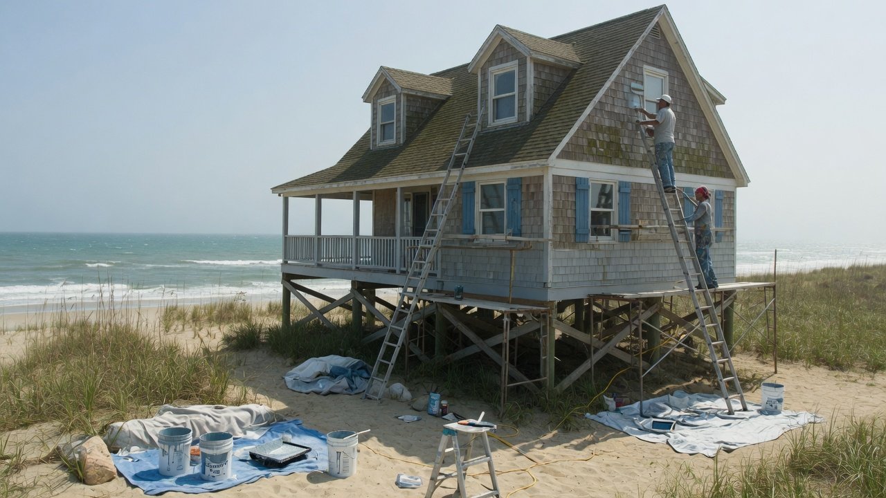 Exterior painting of an Outer Banks beach house